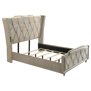 Mika - LED Upholstered Bed With Tufted Wingback Headboard And Ambient Lighting