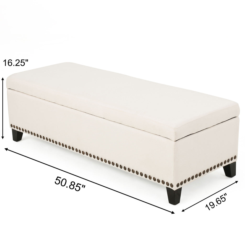 Upholstered Storage Ottoman With Nailhead Trim - Beige