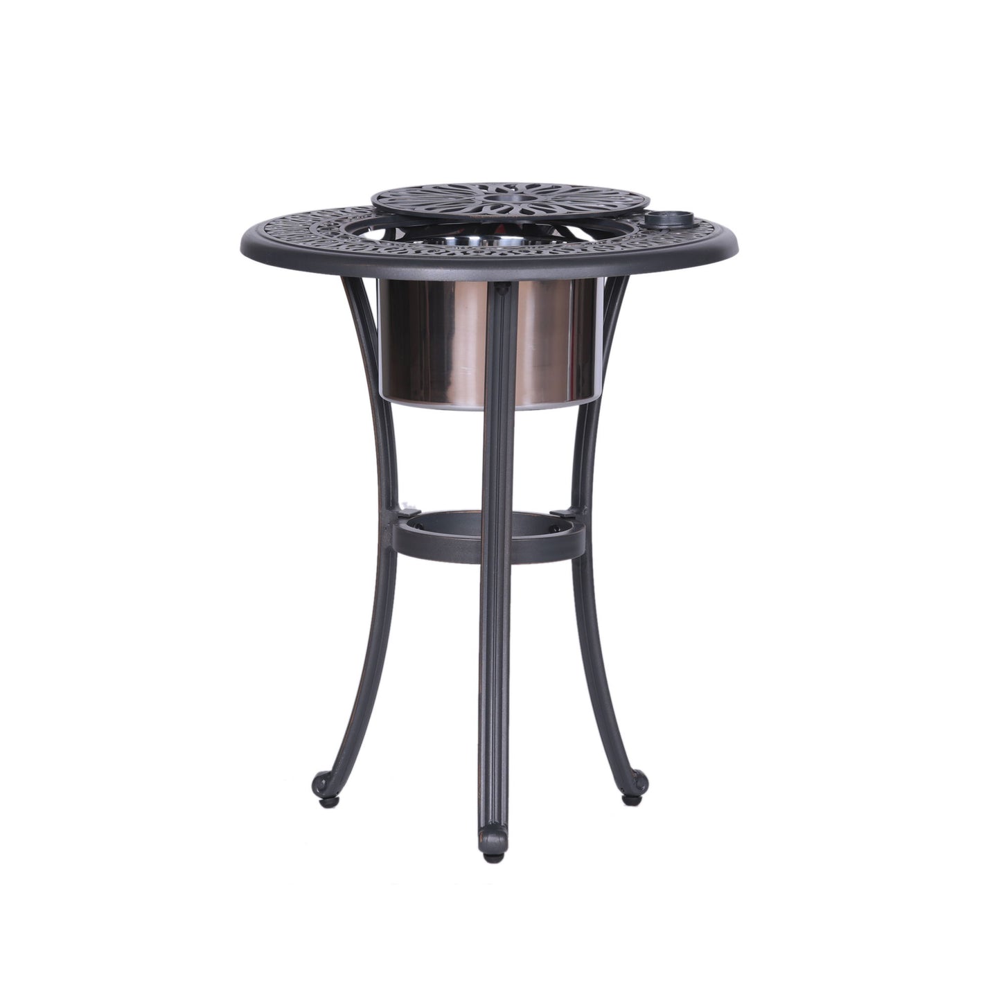 Outdoor Patio Aluminum Round Bistro Table/Side Table With Ice Bucket - Gunmetal