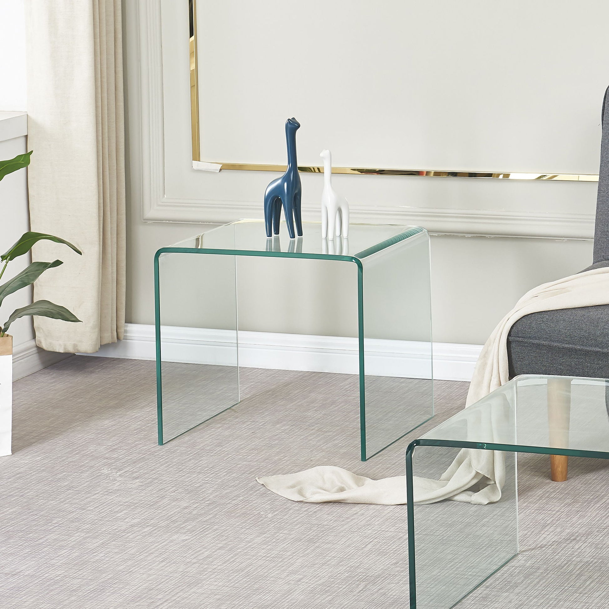 Tempered Bent Glass Sidetable, Transparent End Table, Sofa Table, Premium Glass, Multi Purpose Design - Transparent