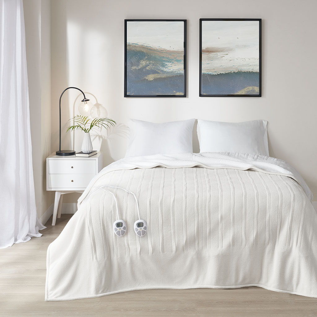 Fleece to Sherpa - Twin Heated Blanket - Ivory