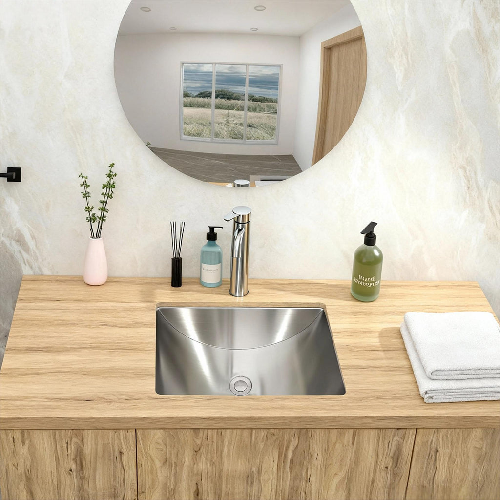 Undermount Bathroom Sink With Pop Up Drain, Durable Material, Easy Clean Nano Finish - Brushed Nickel