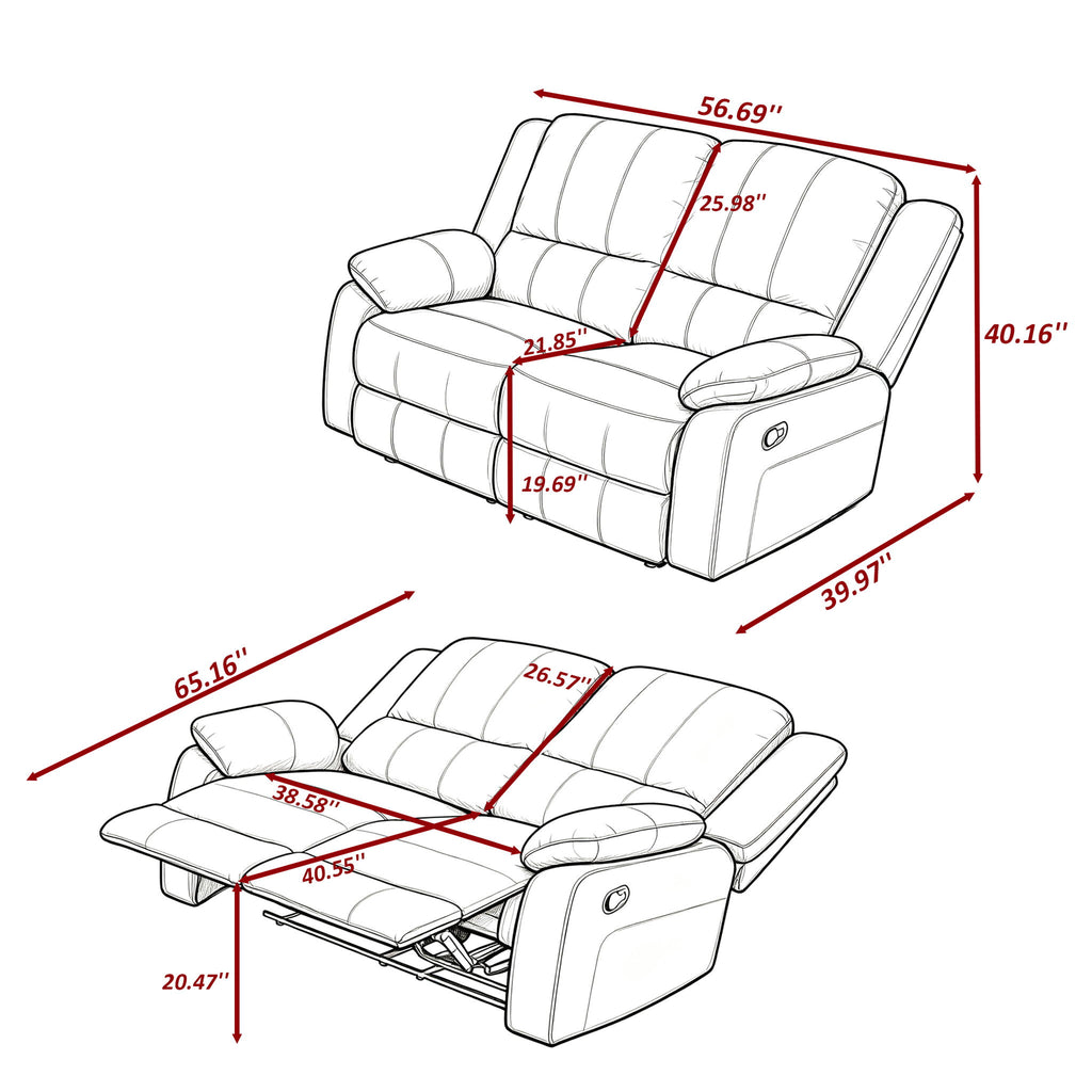 2 Seat Manual Reclining Loveseat With 150° Recline & Footrest - Black