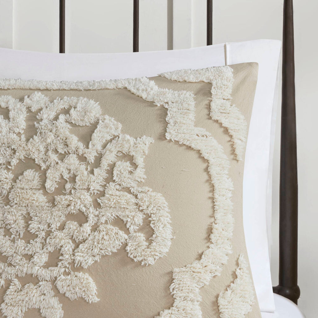 Viola - King 3 Piece Tufted Damask Duvet Cover Set - Taupe