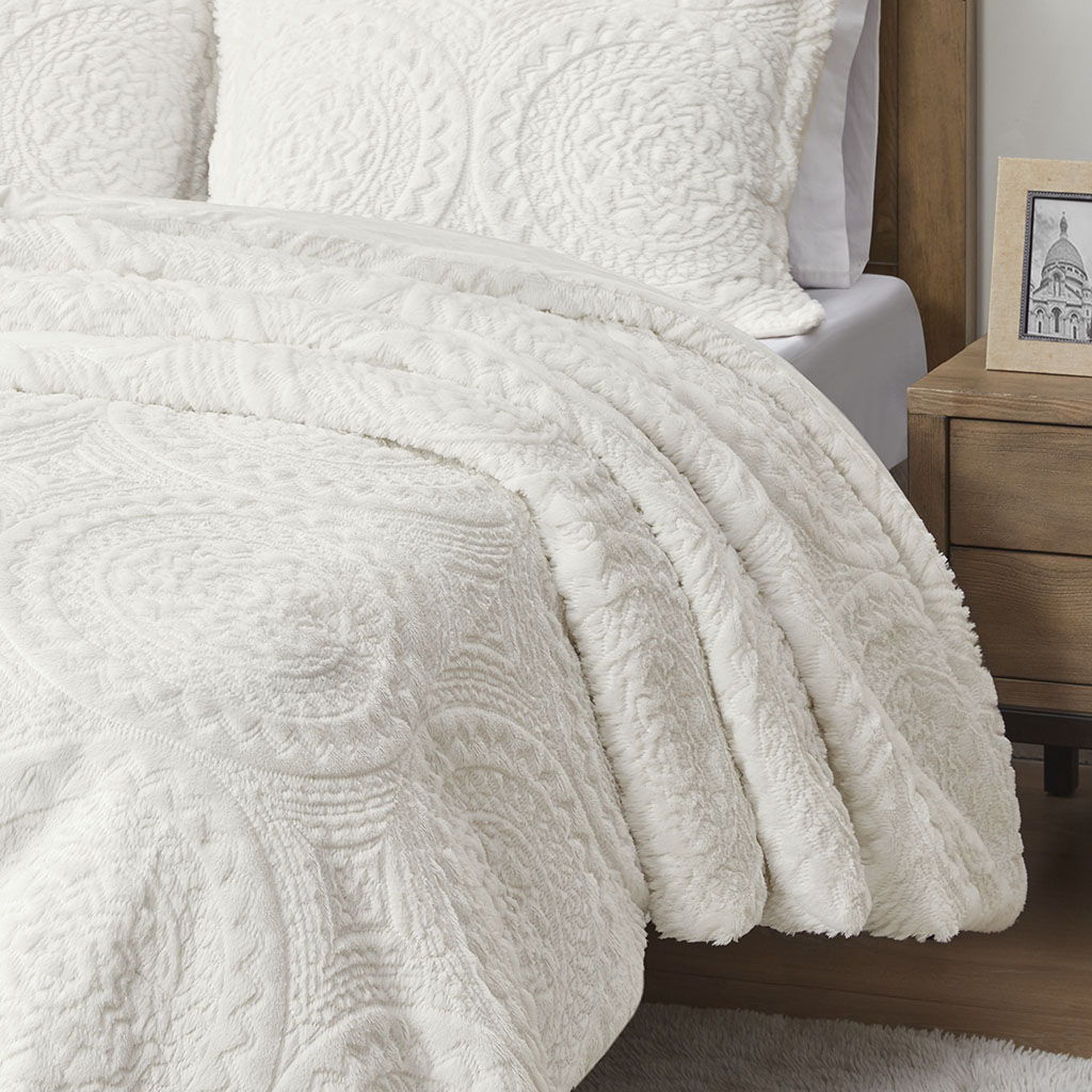 Arya - Twin Embroidered Medallion Ultra Comforter Mini Set - Ivory