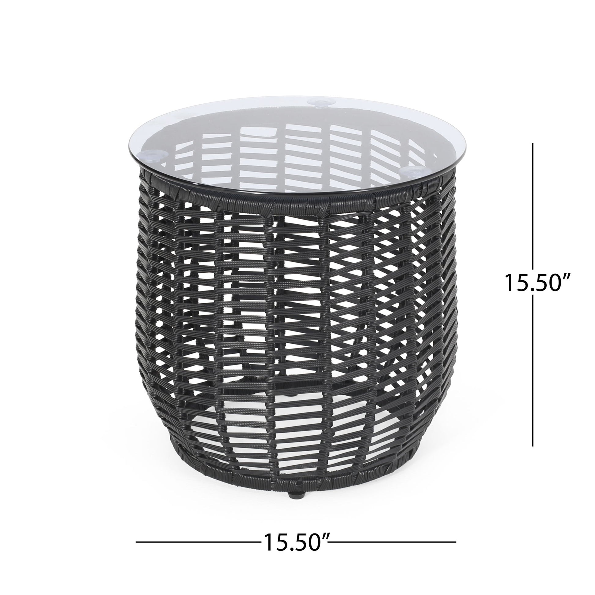 Boho Arias - Side Table With Tempered Glass Top And Rattan Wrap