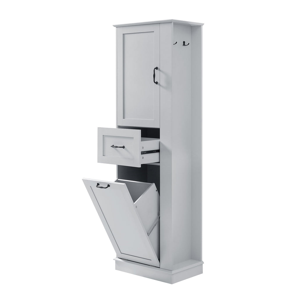 Modern Tall Storage Cabinet With Tilt-Out Compartment, Adjustable Shelves
