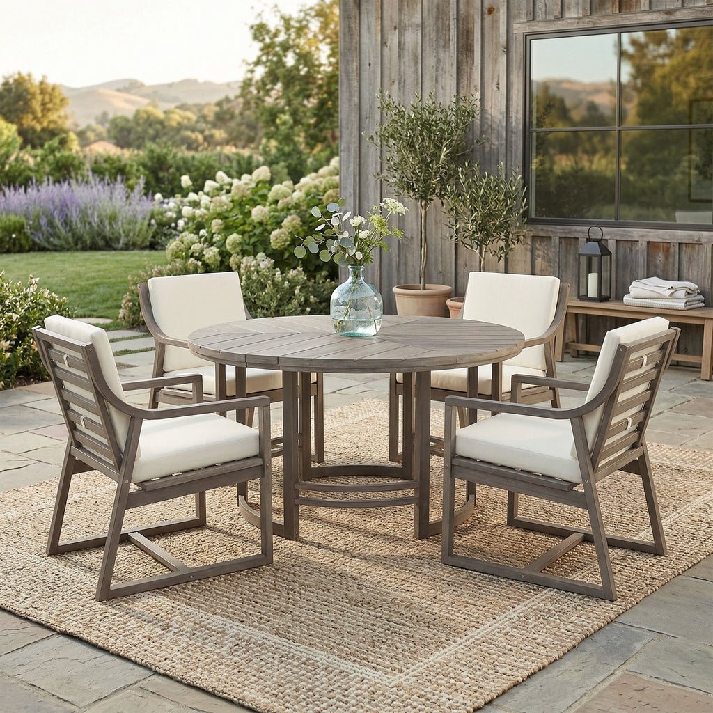 5 Piece Outdoor Dining Set, Patio Table And Chairs With Umbrella Hole