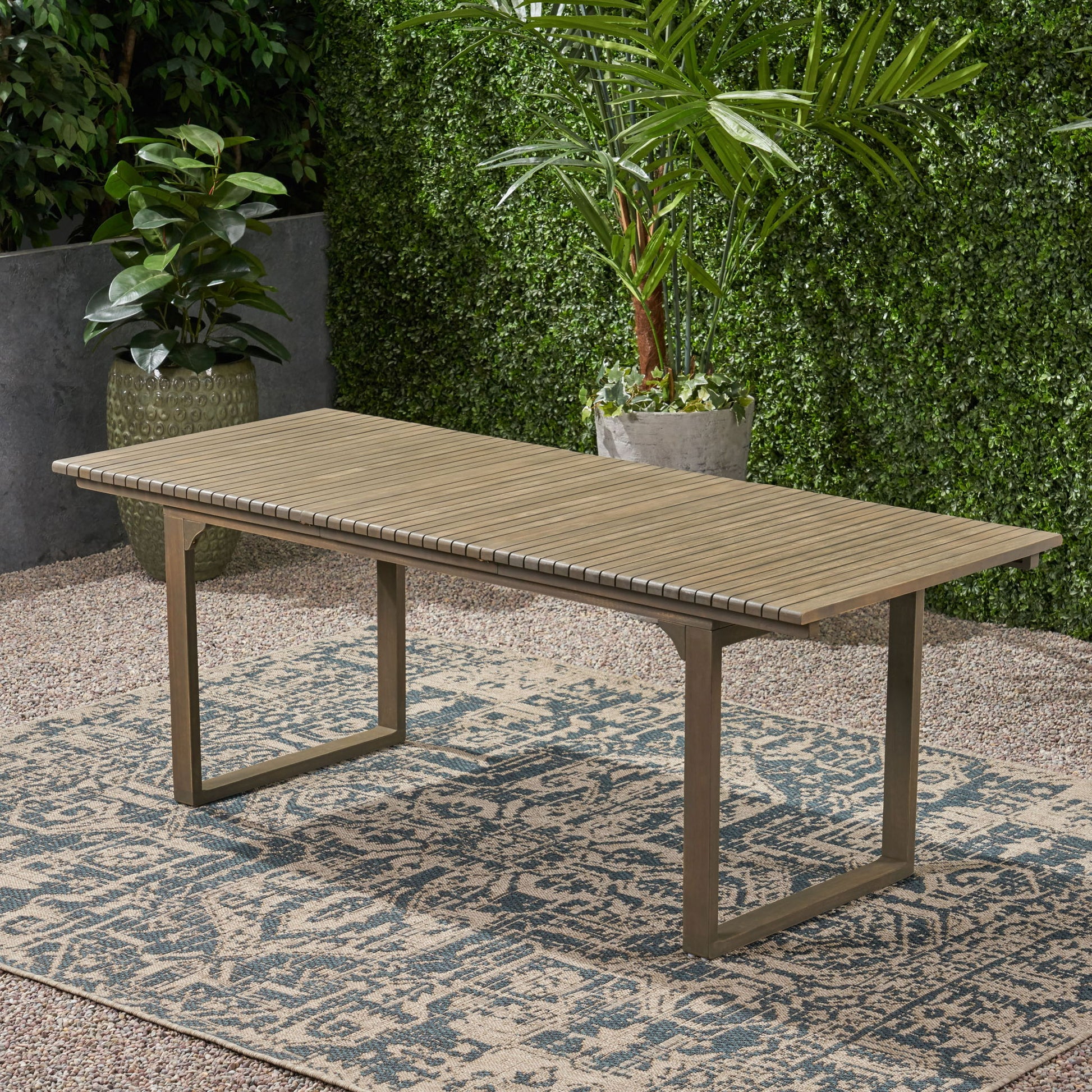Outdoor Expandable Acacia Wood Dining Table With U Shaped Leg
