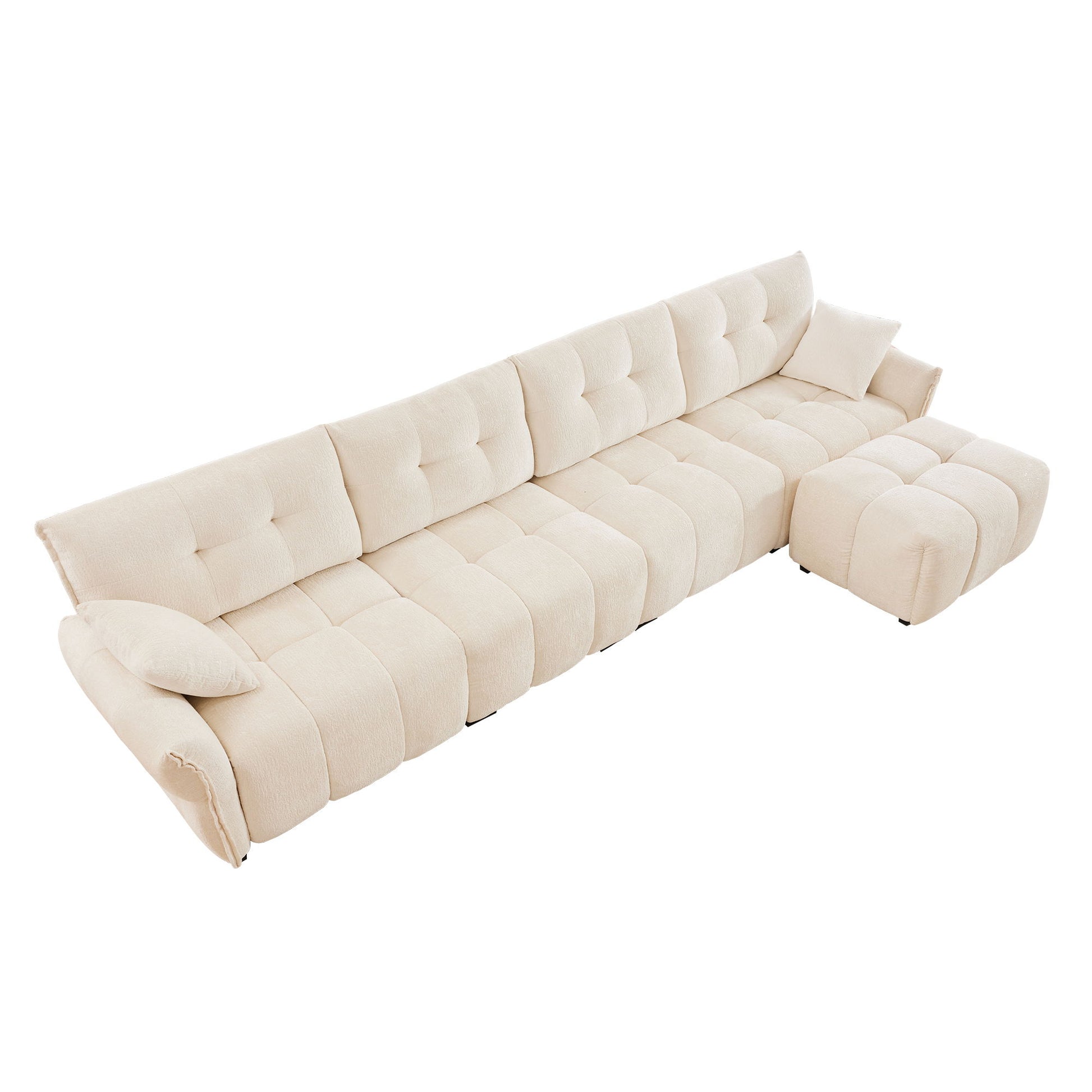 Sofa Set With Ottoman And Pillows, Textured, High Resilience Cushions