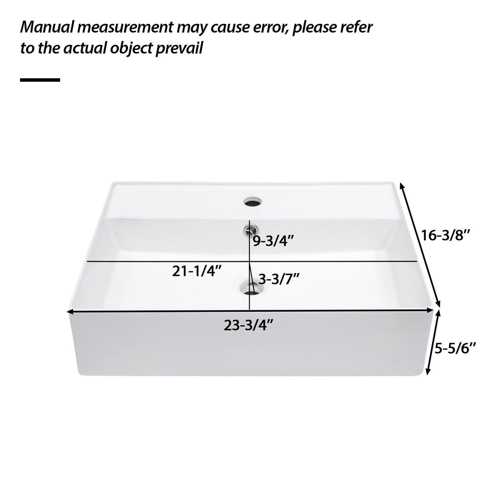 Modern Ceramic Rectangular Wall Mounted Bathroom Sink With Faucet Hole & Overflow