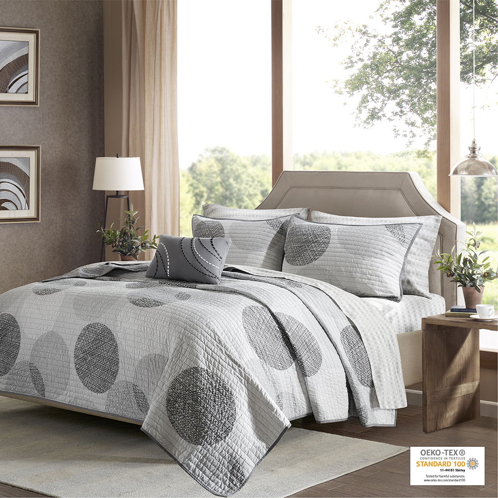 Knowles - King Complete Reversible Coverlet And Sheet Set - Gray