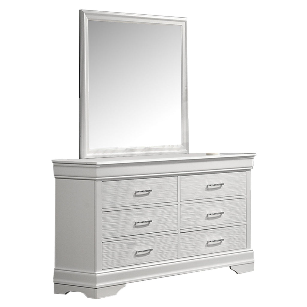 1 Piece Dresser Of Drawers Bedroom Furniture With Diamond Accent Handles, Drawer Box - White
