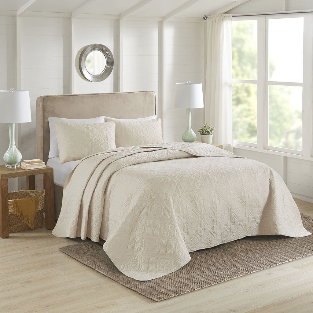 Oakley - 3 Piece Reversible Bedspread Set - Cream