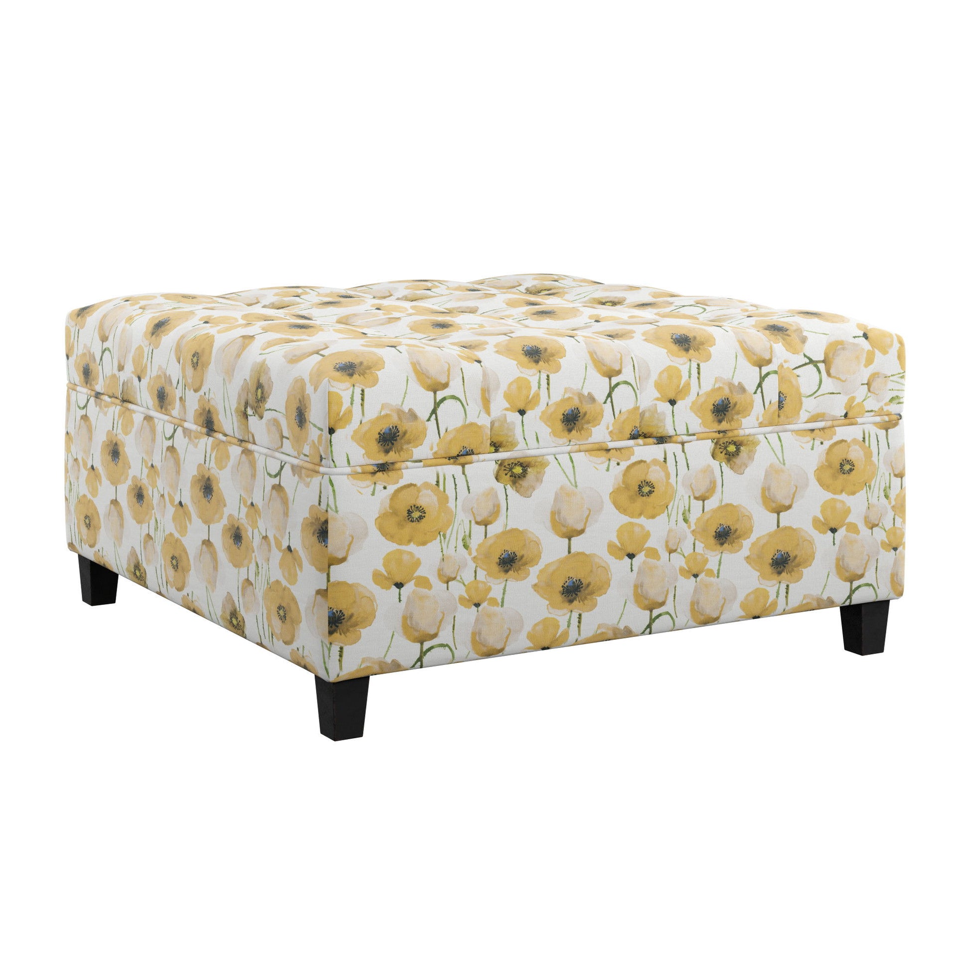 Floral Storage Ottoman With Traditional Design - Gold