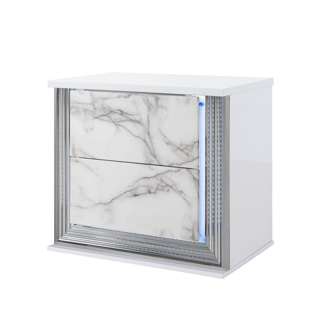 Moon - Marble Nightstand With LED - White