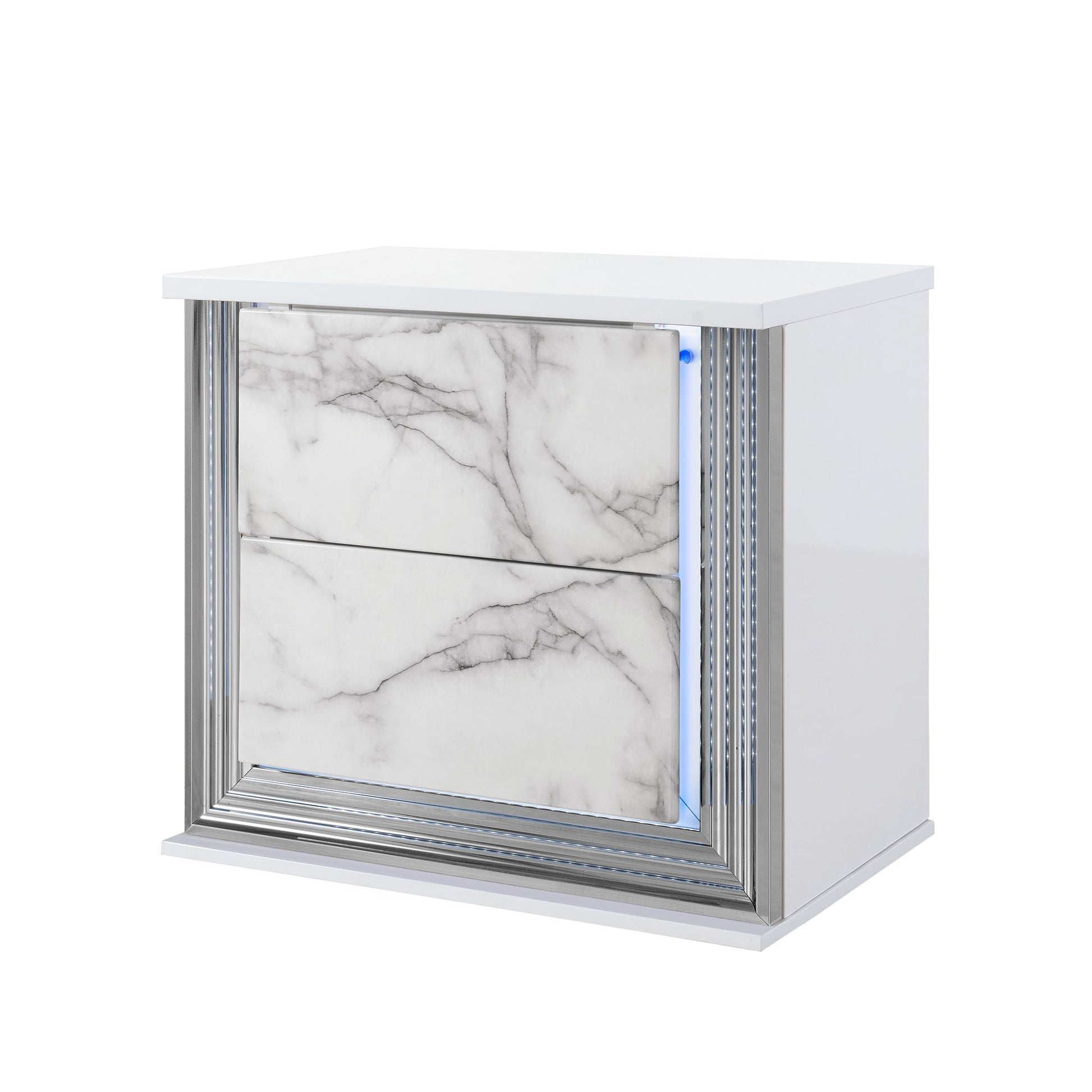 Moon - Marble Nightstand With LED - White