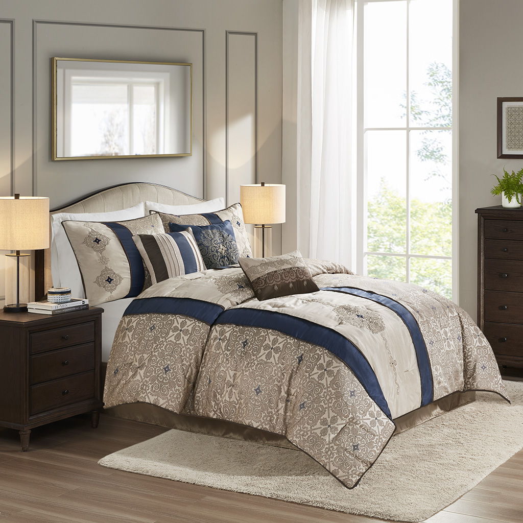 Donovan - King 7 Piece Comforter Set - Navy