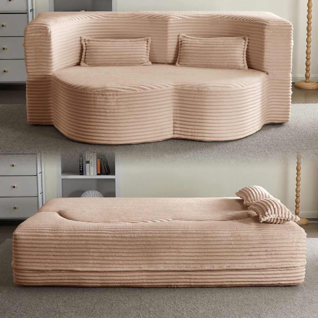 Floor Convertible Sleeper Sofa Bed With 2 Pillows