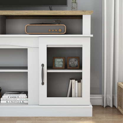 TV Stand With Storage Cabinet And Shelves, TV Console Table Entertainment Center For Living Room, Bedroom - White