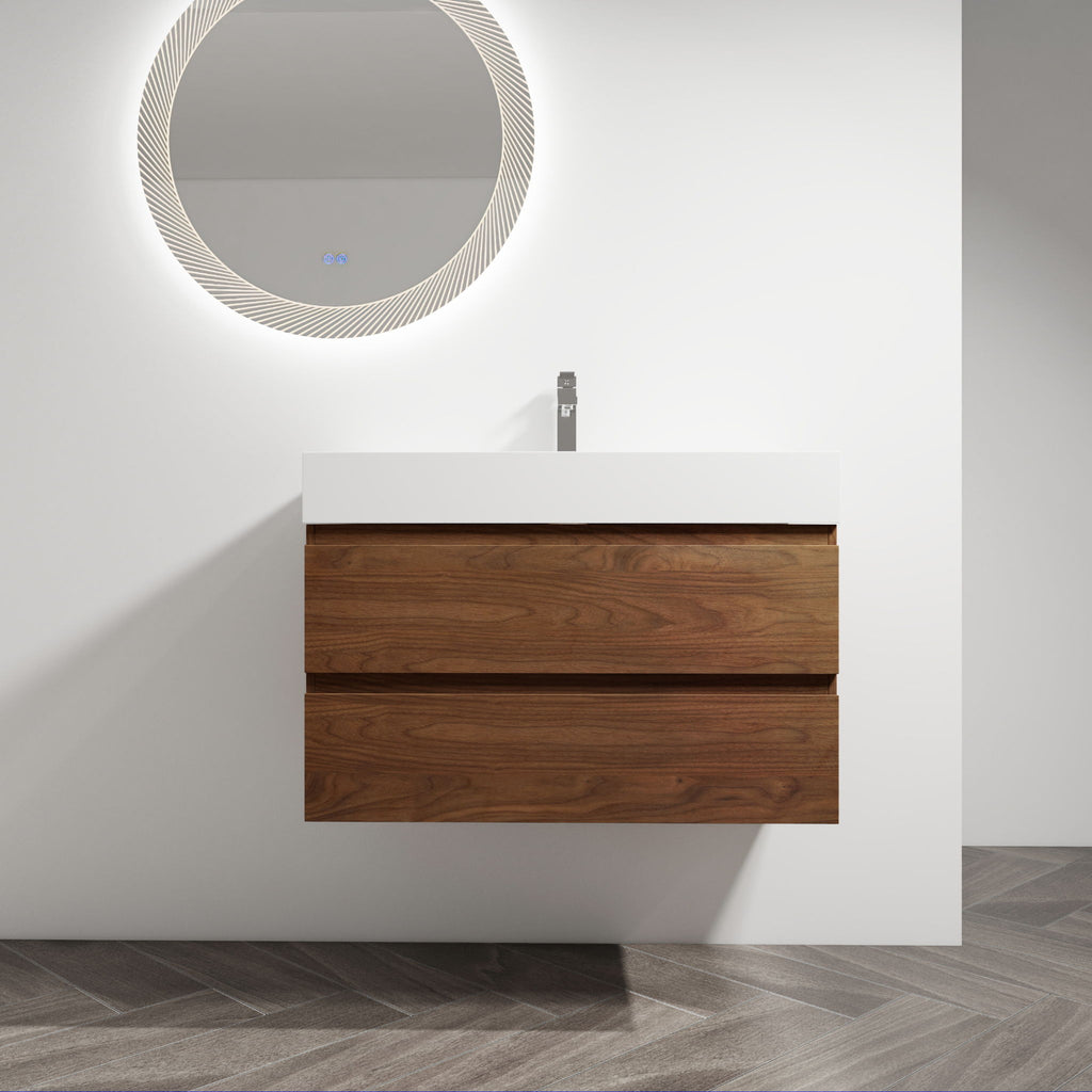 Wall Mounted Bathroom Vanity And Sink, 2 Soft Close Drawers