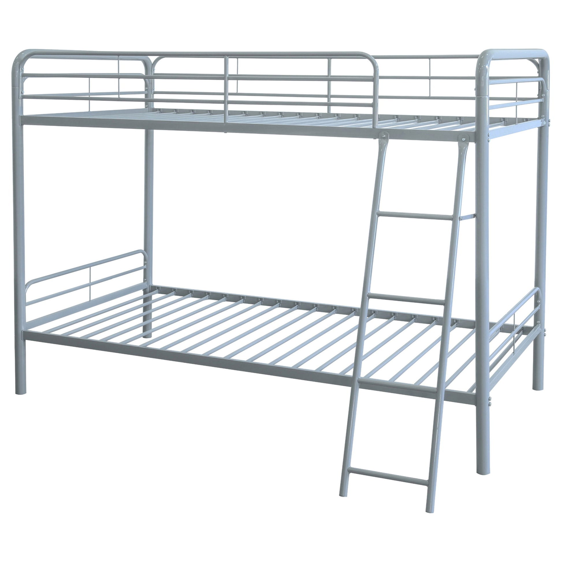Long Beach - Twin Over Twin Bunk Bed With Built In Guardrails And Angled Ladder - Silver