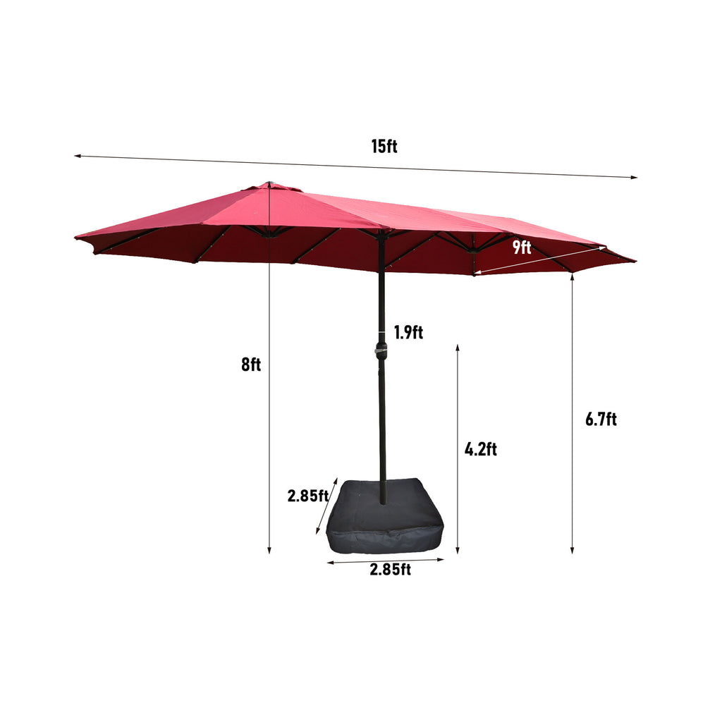 Double- Sided Outdoor Market Umbrella With Lights And Base