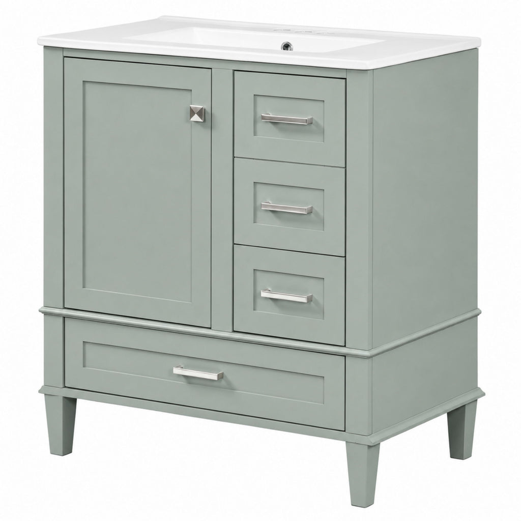 Bathroom Vanity With Sink, Soft Closing Door And Drawers - Light Green