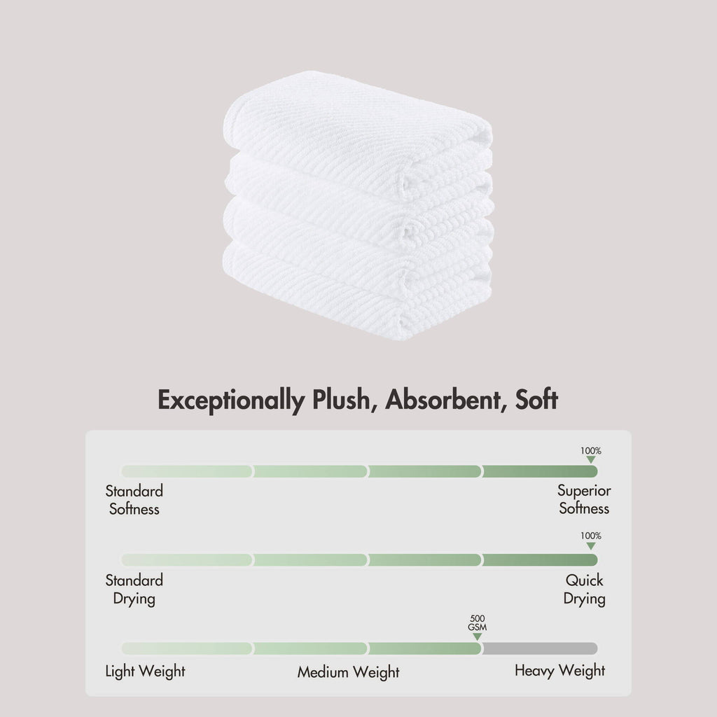 Diagonal Ribbed - 4 Piece Hand Towels Set - White