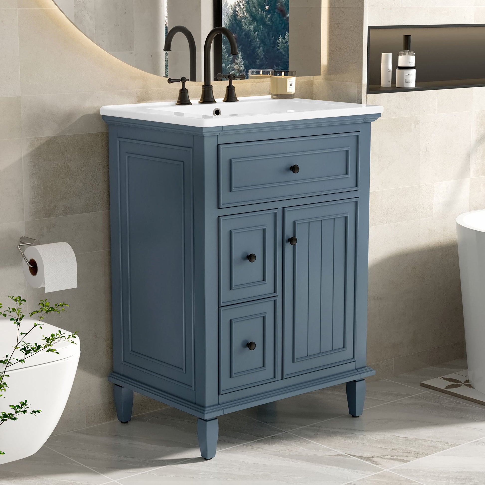 Modern Bathroom Vanity With Sink, Adjustable Shelf, 1 Flip Drawer & 2 Drawers