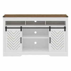 TV Stand With Sliding Barn Doors And Adjustable Storage - White / Oak