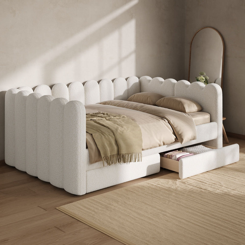 Upholstered Daybed With Curved Ribbed Panel Design