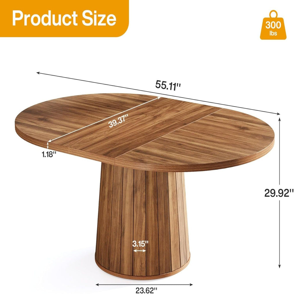 Oval Conference Table, Meeting Room Table With Cylindrical Base - Brown