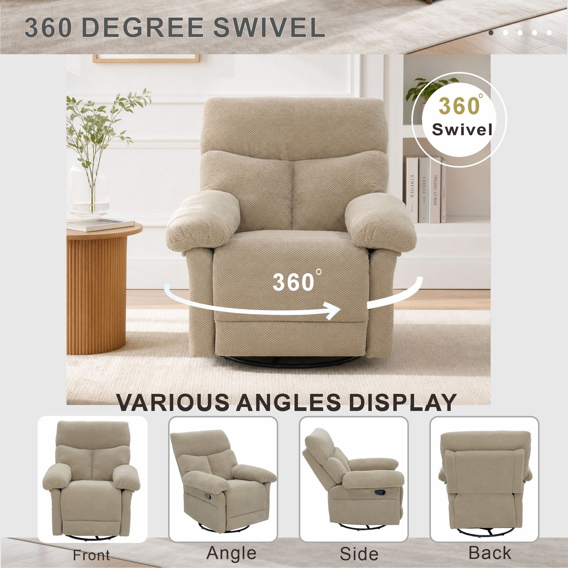 Swivel Rocker Recliner Chair With Manual Recline For Living Room