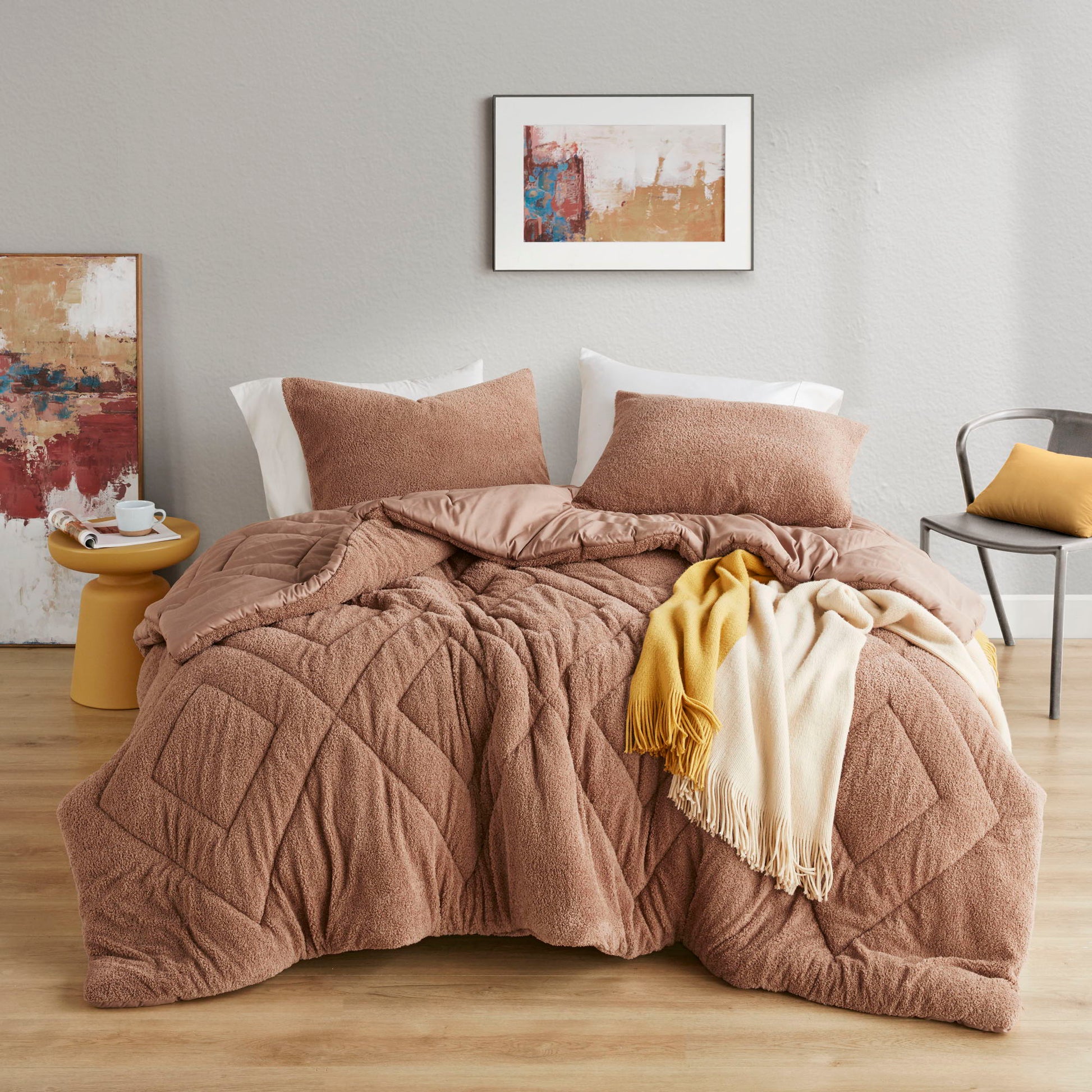 Kyla - Full/Queen Double Diamond Quilted Teddy Comforter Set - Brown