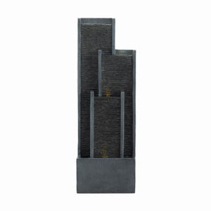 Outdoor Water Fountain With Cascading Waterfall And LED Lighting - Black