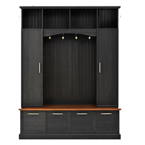 4 In 1 Hall Tree With Hooks & Handles, Adjustable Shelves, Coat & Shoe Rack For Mudroom