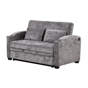 Pull Out Loveseat Sofa With Adjsutable Backrest, 2 Pillows, Cup Holders, USB Ports For Living Room