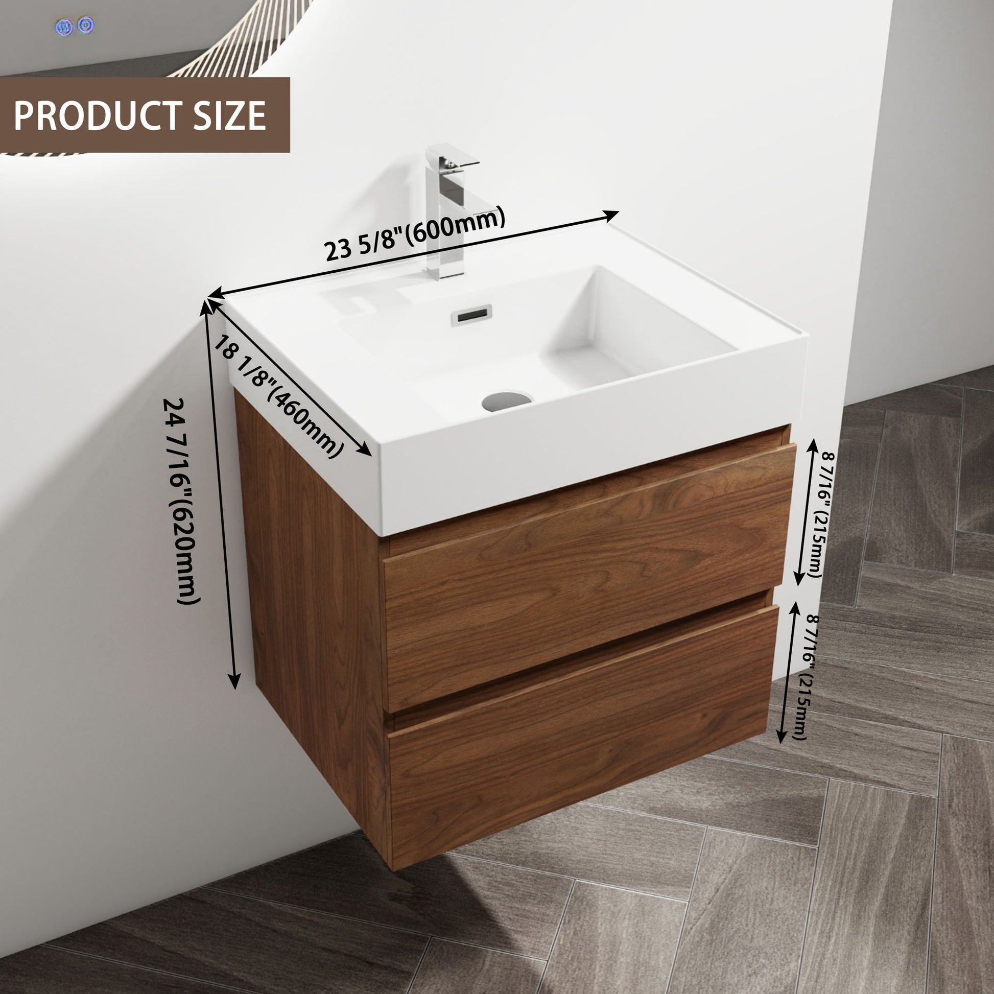 Wall Mounted Bathroom Vanity And Sink, 2 Soft Close Drawers
