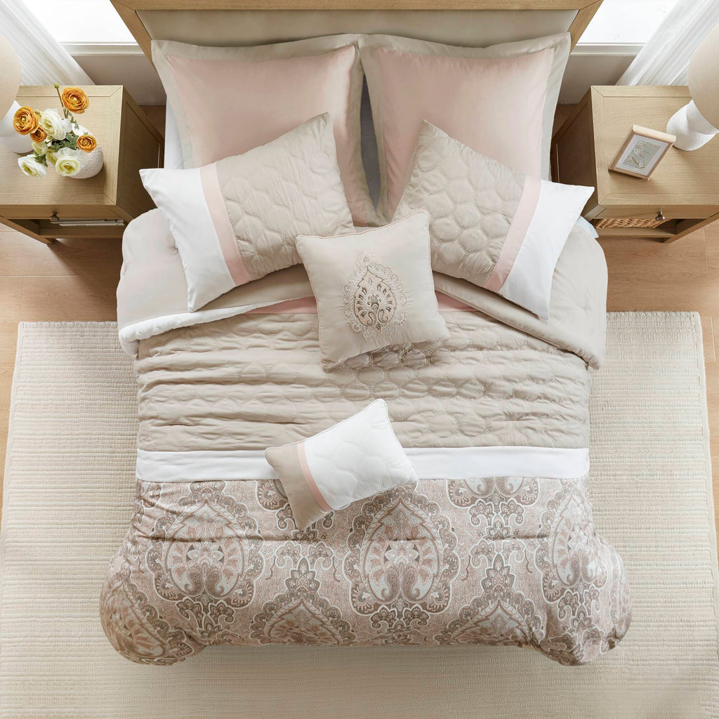 Shawnee - King 8 Piece Comforter Set - Blush