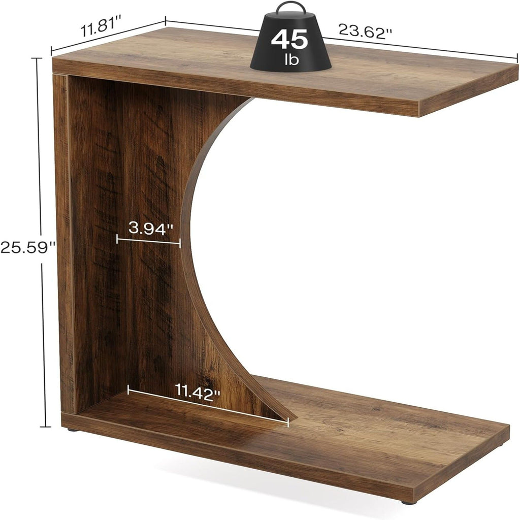 C - Shaped End Table For Couch - Rustic Brown