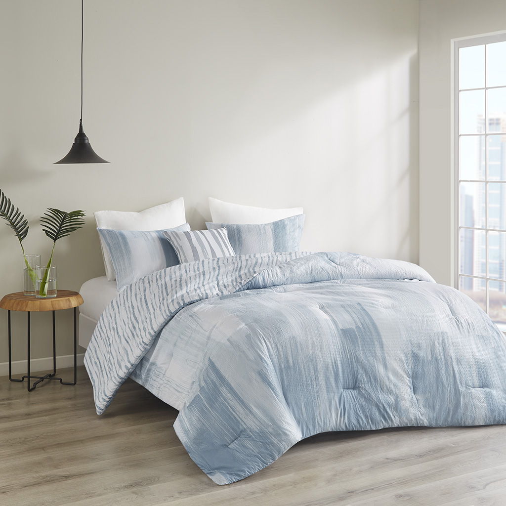 Brush Stroke - 4 Piece Oversized Reversible Comforter Set - Blue