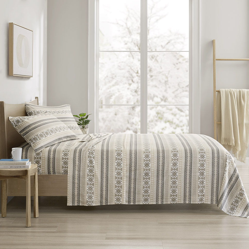 Cozy Cotton Flannel - Printed Sheet Set - Gray / Beige