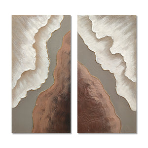 Abstract Wall Art, Textured Canvas Painting With Accents, Decor For Living Room (Set of 2) - Antique Brown / White