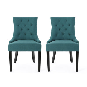 Dining Chair (Set of 2) With Upholstered Diamond Tufting And Espresso Birch Legs - Teal