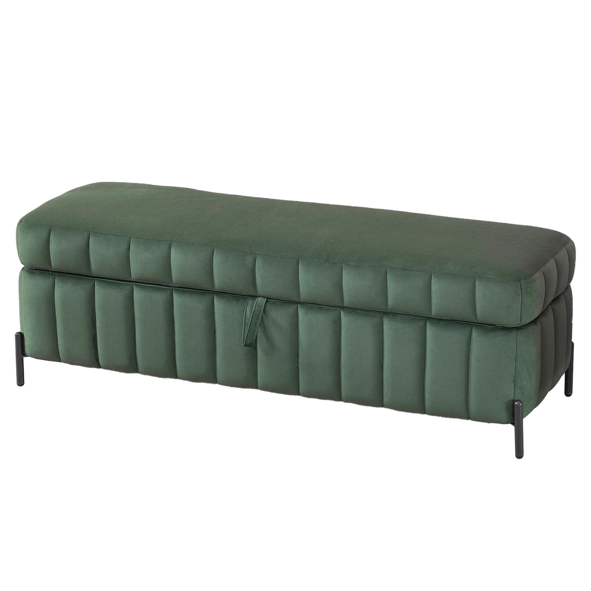 Wide Upholstered Velvet Storage Soft Bench Ottoman With Metal Legs