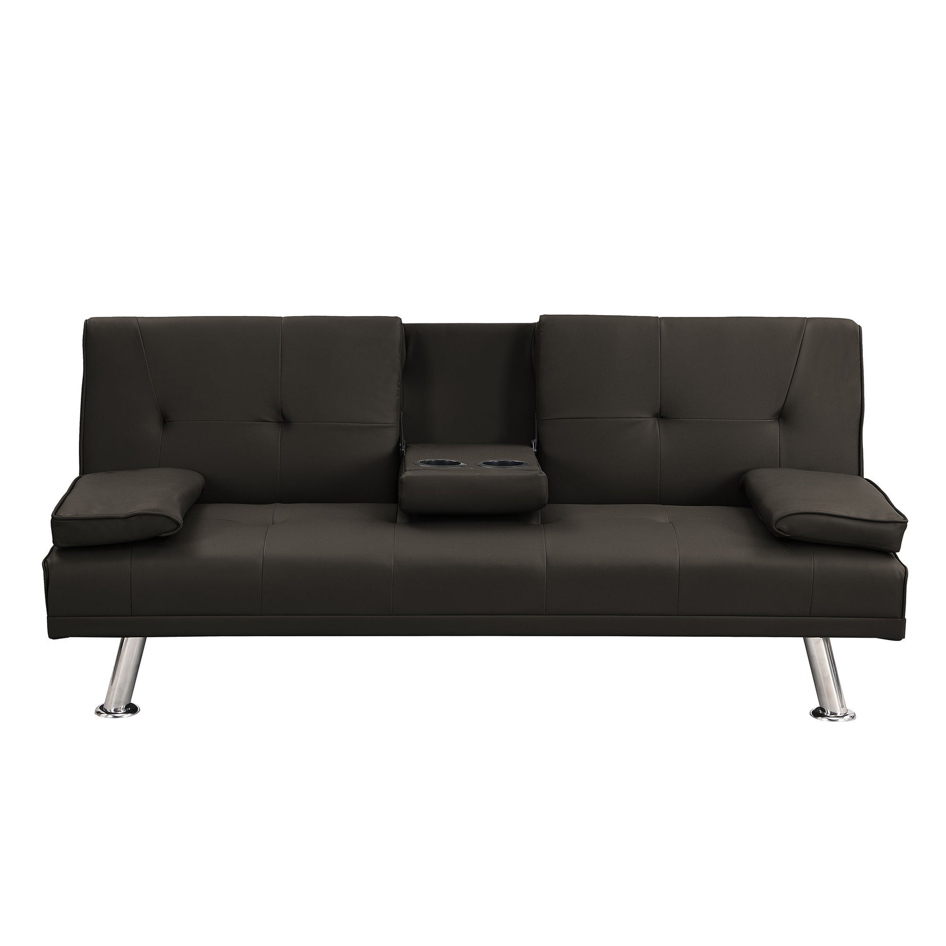 Modern Sofa Bed With Armrest 2 Holders, Wood Frame & Stainless Leg