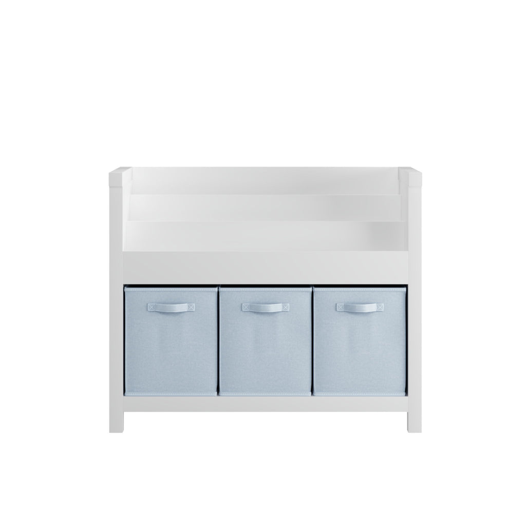 Bookshelf With 3 Tier Front Facing Storage And 3 Bins, Toddler Bookcase For Playroom - White