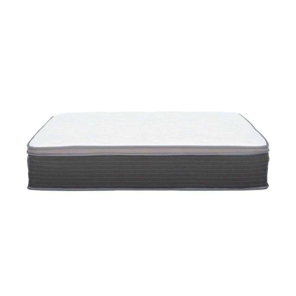 12'' Queen Size Hybrid Mattress In A Box, Plush Gel Memory Foam Mattress Top With Pocket Coil Base - Gray / White