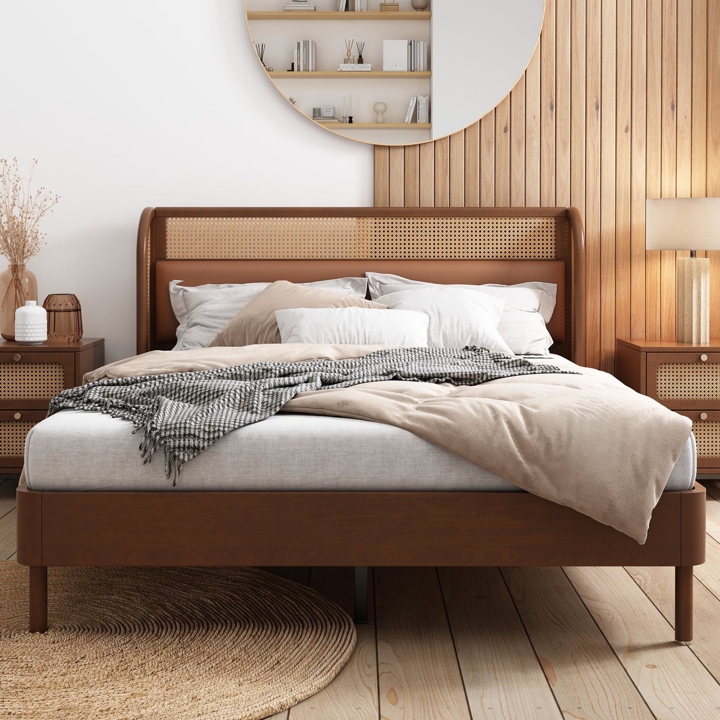 Gewnee - Queen Cannage Platform Bed - Walnut